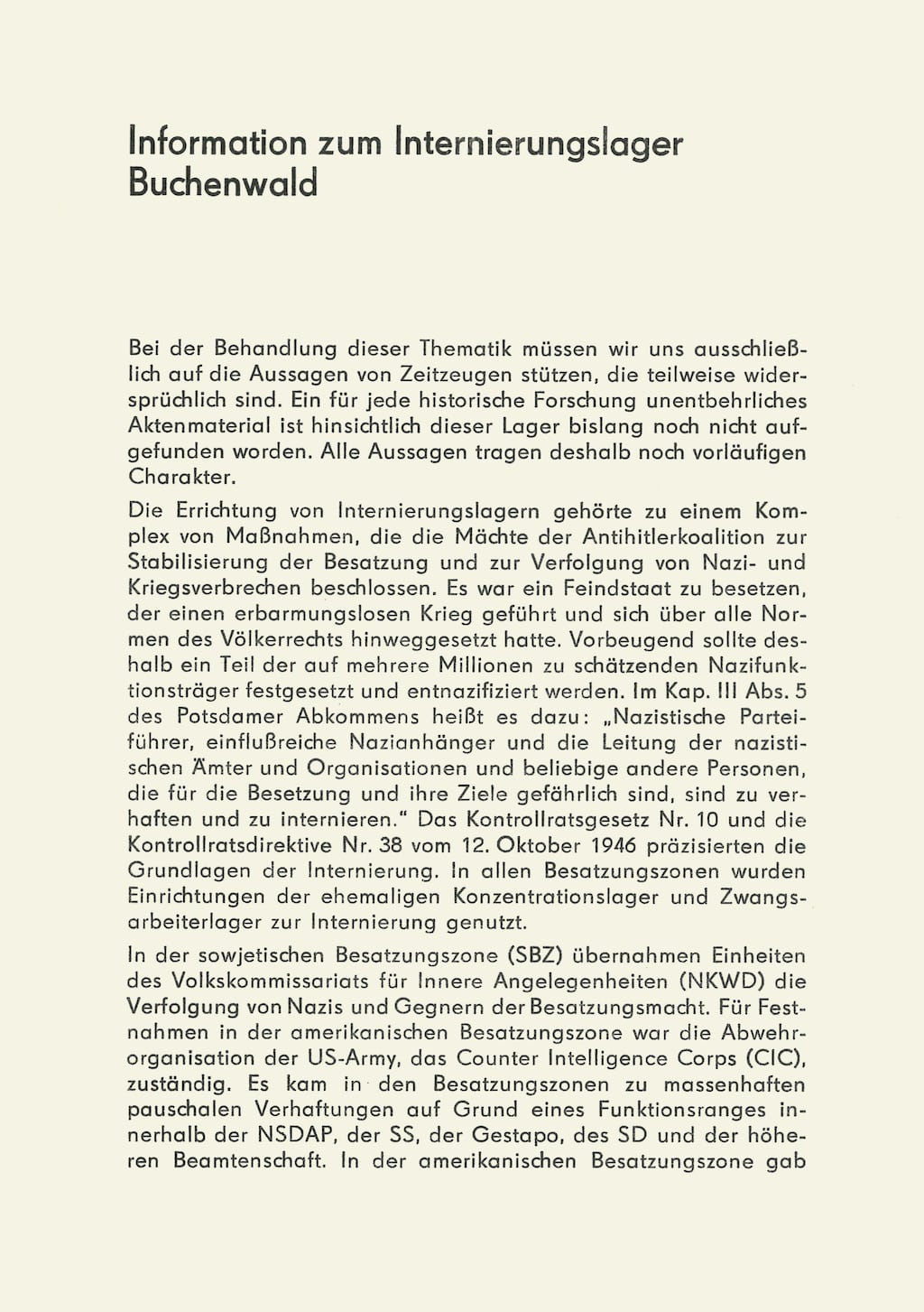 Erstes Informationsblatt zum Speziallager Veröffentlichung