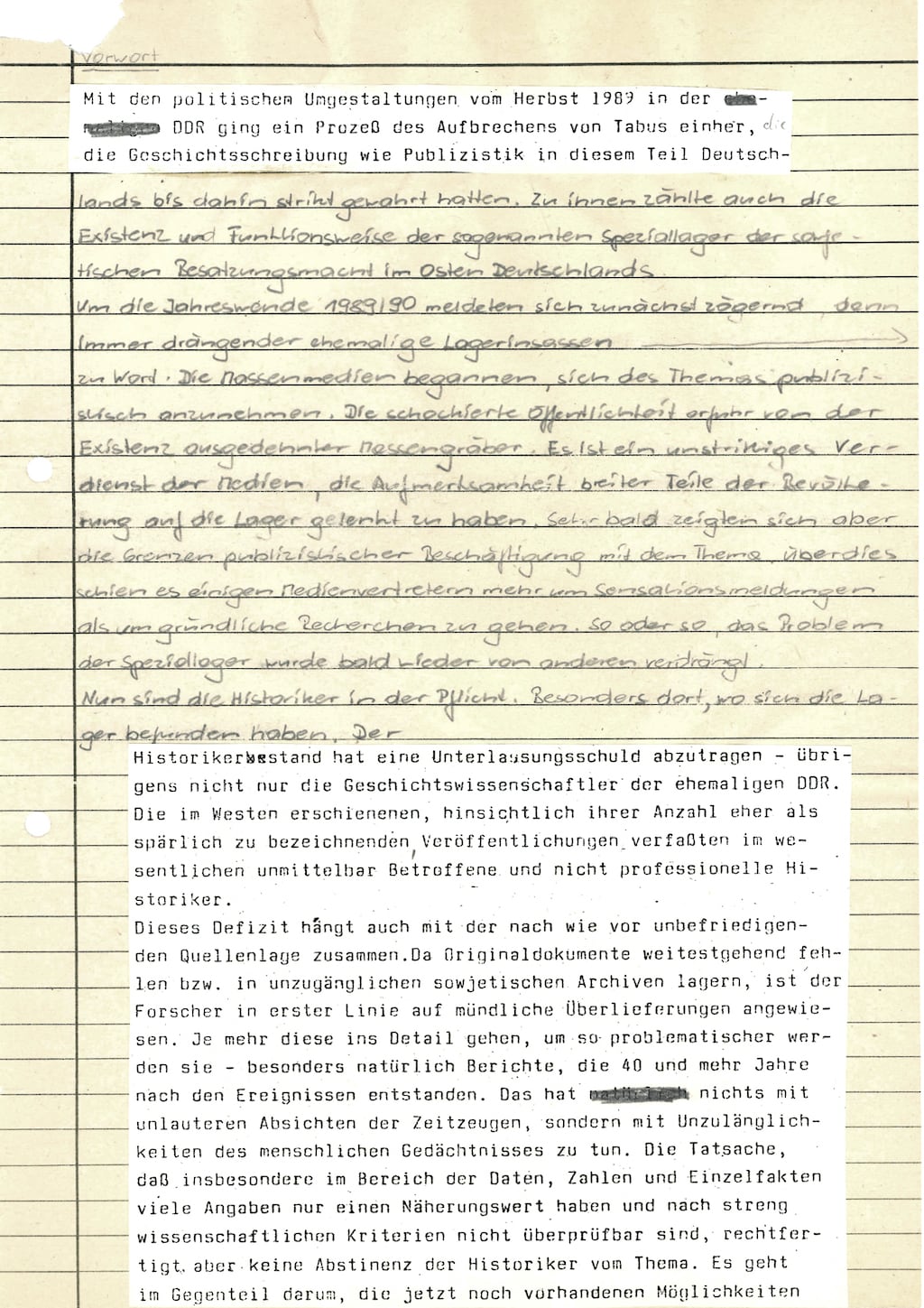 Korrekturfahne der ersten Auflage von Spezlager Nr. 2 Veröffentlichungen